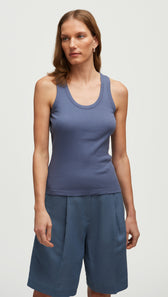 Ribbed Tank in Cotton Elastane | Powder Blue